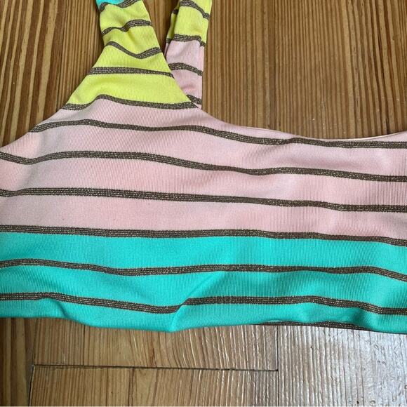 Trina Turk Lurex Metallic Stripe Bralette Bikini Top Size 10 - Picture 2 of 5